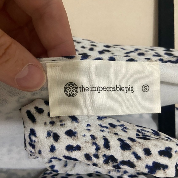 The Impeccable Pig LIKE NEW black/white animal print halter open back tank S - Picture 3 of 4